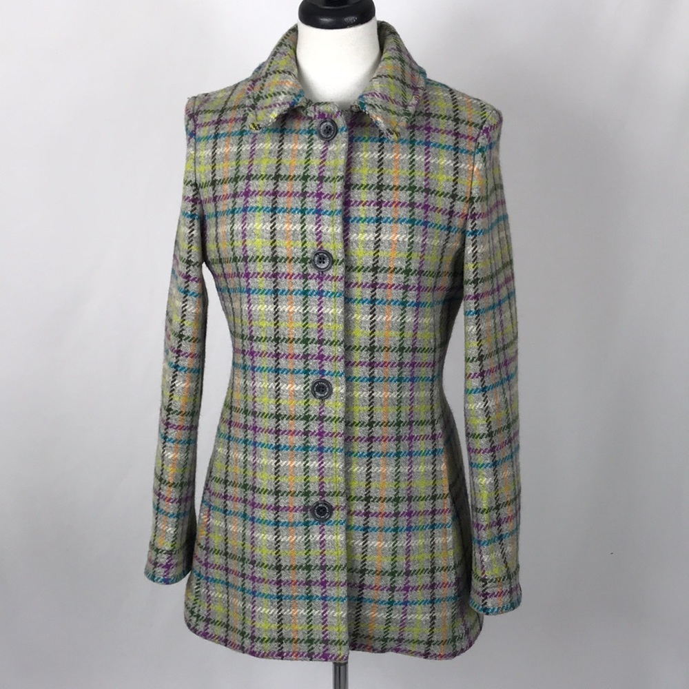 Coach Wool Plaid Pea Coat S